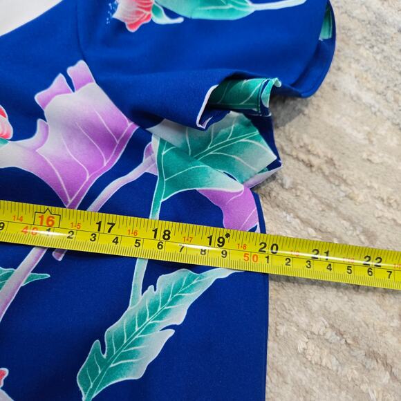 Hilo Hattie's Hawaiian Floral Print Midi Dress Blue Pink V-Neck Small - Picture 4 of 5